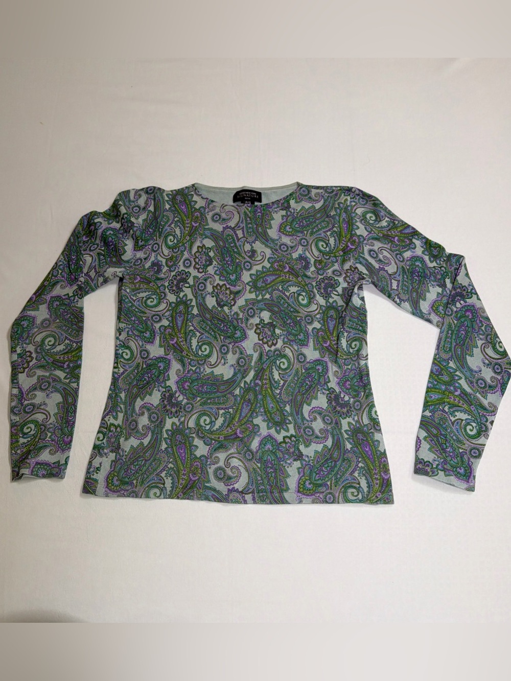 Jones New York Green Purple Paisley Long Sleeve Top